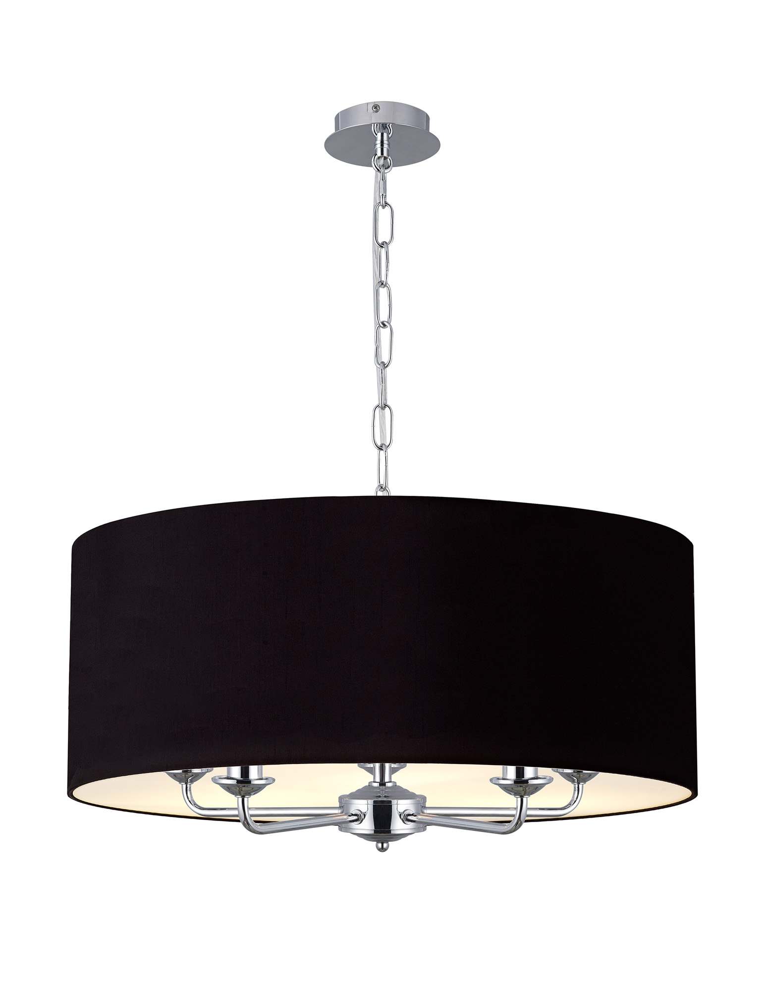 DK0656  Banyan 60cm 5 Light Pendant Polished Chrome, Midnight Black/Green Olive